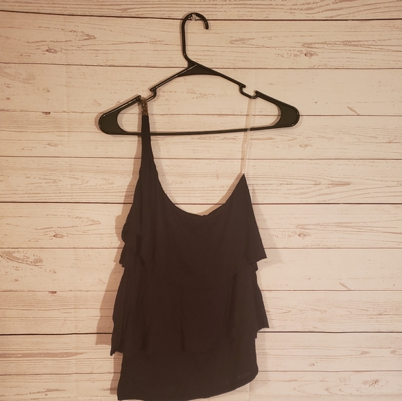 Charlotte russe small black ruffle tank top gold - Picture 2 of 4